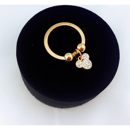 Cartoon Kawaii Mouse Ring Titanium Steel Chain Ring Inlaid Crystal Fashion Trendy Women Jewelry Birthday Gift