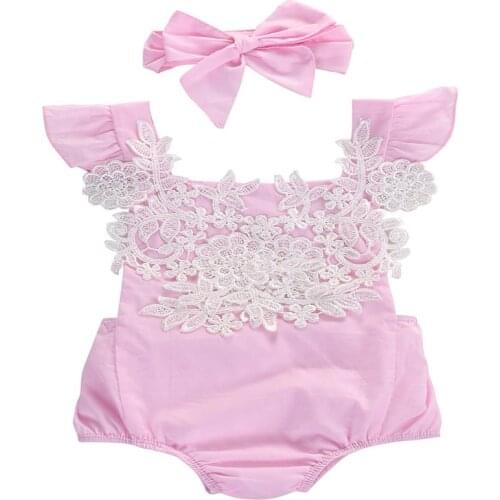 New Summer Newborn Toddler Baby Girl Lace Floral Jumpsuit Outfits Sunsuit Clothes Baby Girl Bodysuits Cotton O-neck