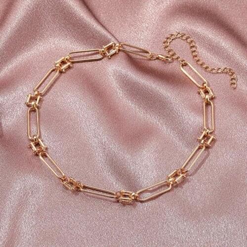 Hip Hop Thick Chain Necklace Jewelry Vintage Cool Clavicle Necklace For Women Gold Color Charms Jewellery Choker M81