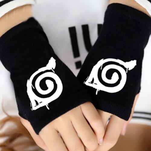 Anime Hateke Kakashi Gloves Warm Winter Fingerless Steampunk Cartoon Knitted Black Gloves Cosplay Costume Accessories