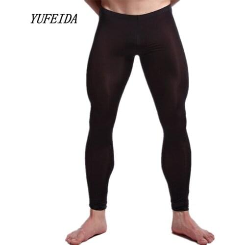 Sexy Men Long Johns Sleepwear Underwear Ice Silky Mesh Transparent Soft Sleepwear Nightwear Sexy Mesh Underwear Long Johns