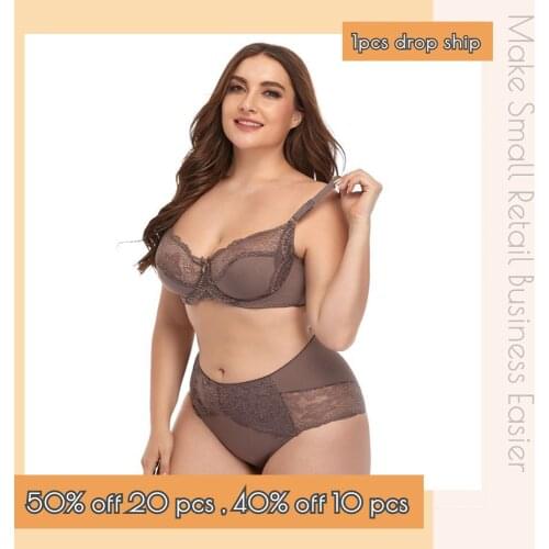 Plus Size D Cup Underwire Bra Panty Women Lace Lingerie Set Wholesale Underwear CT88709