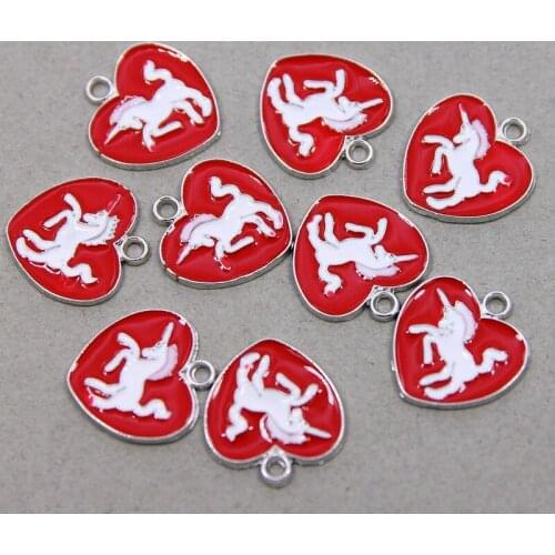 6pcs/lot 20*22mm Drop Oil Alloy Enamel Unicorn Charm Pendant For Bracelet Necklace Jewelry Making DIY Earring Findings