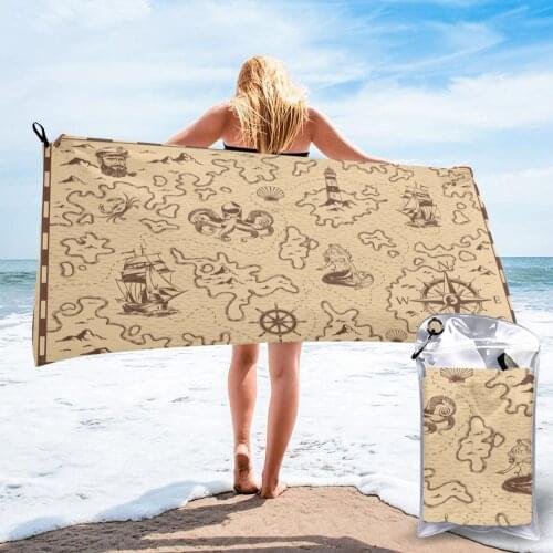 Bath Towel Old Pirate Treasure Map Quick Dry Large Towel Thin Absorbent Soft Towel for Home Travel Camping Swimming Beach Sport