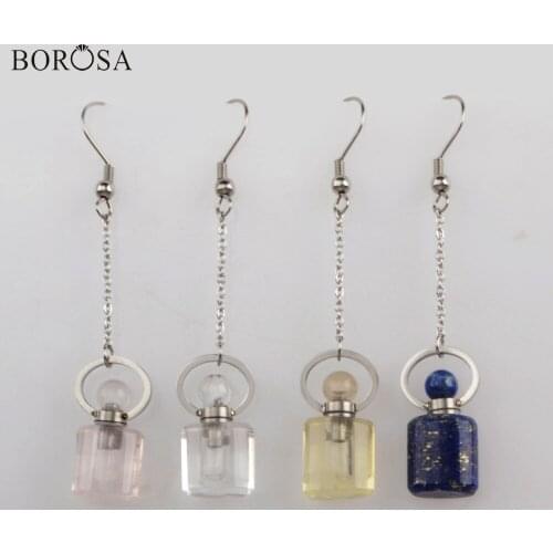 Silver Plated Multi-kind Natural Stone Perfume Bottle Dangle Earrings Rose White Quartz Lapis Lazuli Women Earrings Gifts WX1191