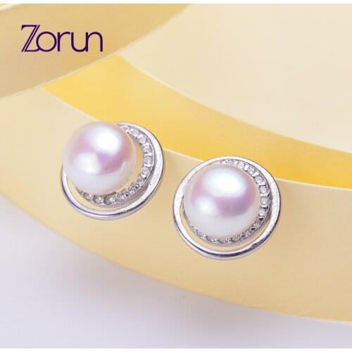 Zorun Natural Freshwater White Pearl Earring Fine/Fashion Jewelry 7-8MM 925 Sterling Silver for Women New Design Good Sale