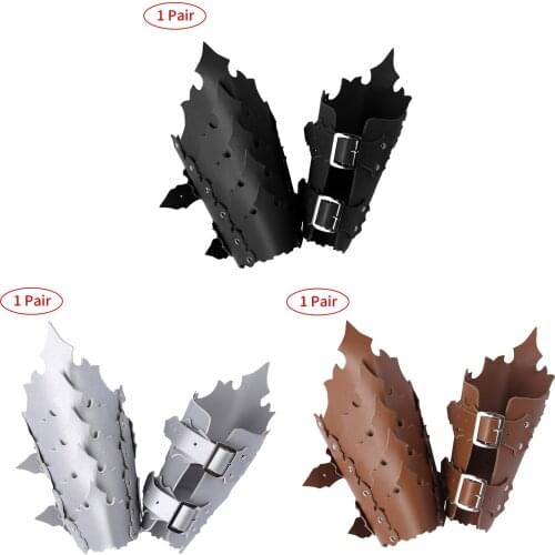 Steampunk Wide Cuffs Armor Mens Cosplay Retro Knight Wristbands Adjustable Metal Buckle Leather Gauntlets Goth Rock Wrist Armors