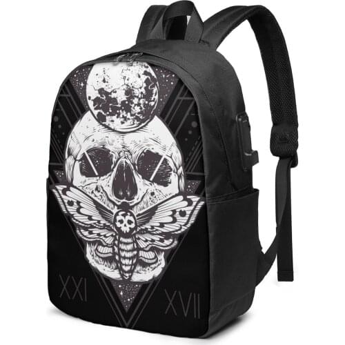 Teenage Backpack for School Boy Girl Skull Sacred Geometry School Bag USB Charging Bookbag