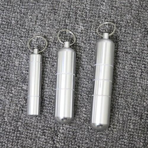 Silver Aluminum Alloy Cigarette Box Waterproof Cigarete Case Pill Toothpick Capsule Holder with Keychain Mens Gift