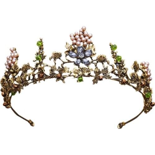 Baroque Vintage Gold Crystal Flowers Beads Tiaras Rhinestone Queen Crowns Wedding Hair Accessories Luxury Headband Diadem