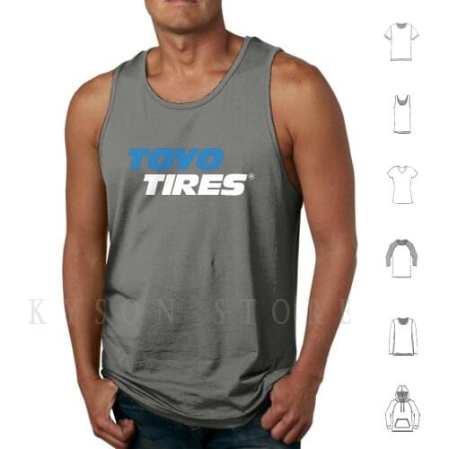 Toyo Tires Potrait Text Logo Blue White Tank Tops Vest 100% Cotton Falken Goodyear Giti Bridgestone Continental