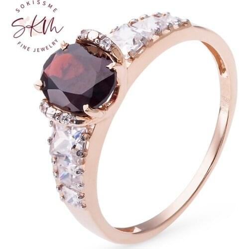 SKM flower rings garnet Rings For Lady Vintage 14k rose gold designer Engagement rings designer Promise Luxury Fine Jewelry