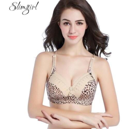 Slimgril Womens Sexy Comfortable Leopard Bra Adjusted Wire Free Gathered Push Up 3/4 Cup Bras Female Big Size Underwear 3 Color