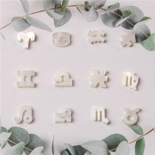 12 Zodiac Constellation Carve Craft Shell Beads Charm 9*11 mm High Luster White Freshwater Pearls Pendant For DIY Making Jewelry