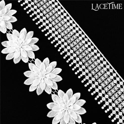 4 Yards Exquisite 3D Flower Lace Trim Milk Silk Hollow Lace Trim Fabric For Sewing Bridal Wedding Dress Crafts
