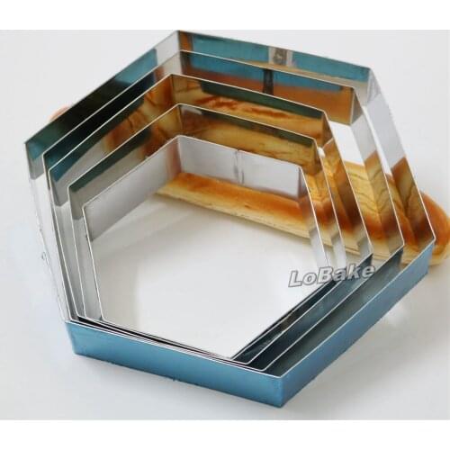 5 units/set) High quality hexagon shape 304 stainless steel baking mould mousse cake ring kitchen moule patisserie DIY cozinha