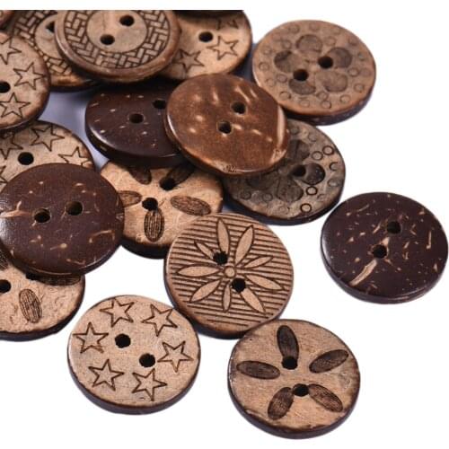 50 Pcs 18mm 2 Holes Coconut Shell Buttons , for Sewing, Scrapbooking Crafts
