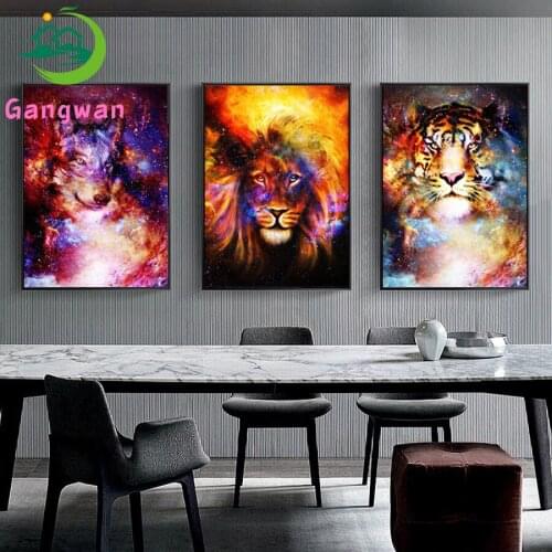 5D DIY Lion Wolf Tiger Diamond Painting Wall Art Canvas PaintingEmbroidery Mosaic Colorful Animal Room Decor Gift