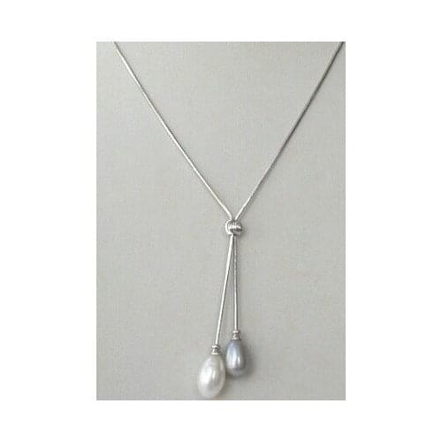 Free Shipping ***Hot sale >>>stunning big 8-9mm baroque white gray freshwater pearl necklace pendant