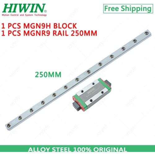 Free Shipping Alloy Steel Hiwin MGN9 Linear Rail 9mm 250mm with MGN9H Long Carriage Slide Block for 3D Printer Parts