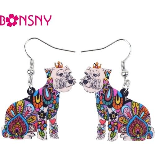 Bonsny Cute Big Long Animal Acrylic Dangle Drop Schnauzer Dog Earrings 2016 News Style Dangle Fashion Jewelry For Girls Women