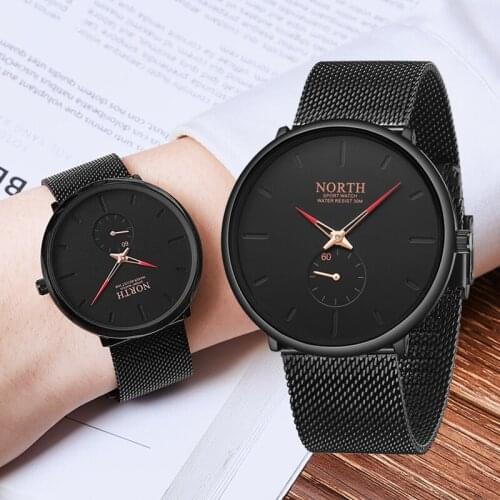 NORTH Luxury Brand Men Watches Casual Sport Watches Fashion Watch Men Black Stainless Steel Band Waterproof Quartz Wrist Watches