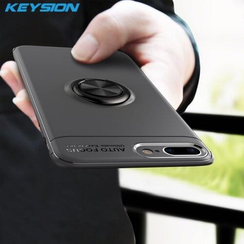 KEYSION Luxury Ring Holder Phone Case For iPhone 7 8 Plus Magnetic Car Stand Soft Silicone Matte Cover For iPhone 8 7 Plus Capa