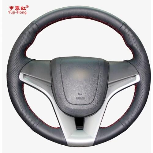 Yuji-Hong Top Layer Genuine Cow Leather Car Steering Wheel Covers Case for Chevrolet Cruze 2009-2015 Trax Tracker Aveo Cover