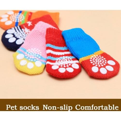 Four Sets High Quality Cute Soft Anti Slip Dog Cat Cotton Socks Multi Color Pet Products