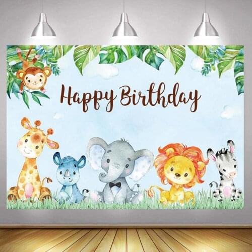 Kids Happy Birthday Backdrop Jungle Safari Elephant Custom Boy Girls Party Decoration Photography Backgrounds Photocall Banner