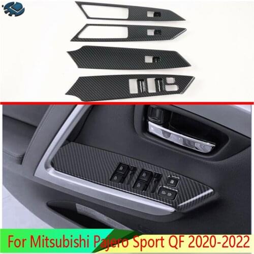For Mitsubishi Pajero Sport QF 2020-2022 Carbon Fiber Style Door Window Armrest Cover Switch Panel Trim Molding Garnish