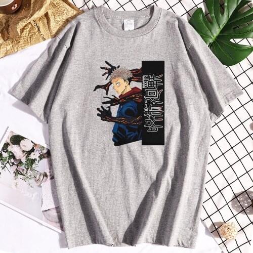 Cotton Jujutsu Kaisen Itadori Yuuji Prints Mans T-shirts Casual Summer Clothing Street Tshirt Funny Tshirts Mens