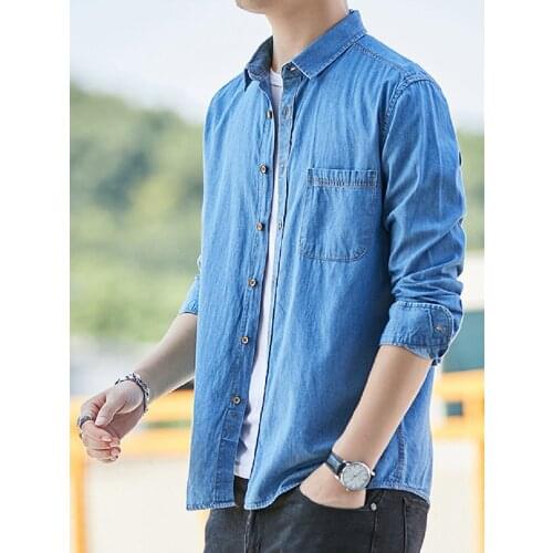 Cotton T Shirt Men Japanese Denim Shirt Mens Cotton Slim Casual Shirt Mens New Harajuku Jacket Mens Dress Shirts