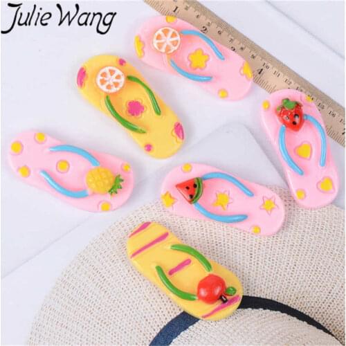 Julie Wang 10PCS Mixed Resin Fruit Flip Flops Charms Slippers Pendants Necklace Jewelry Making Accessory Table Props Decoration