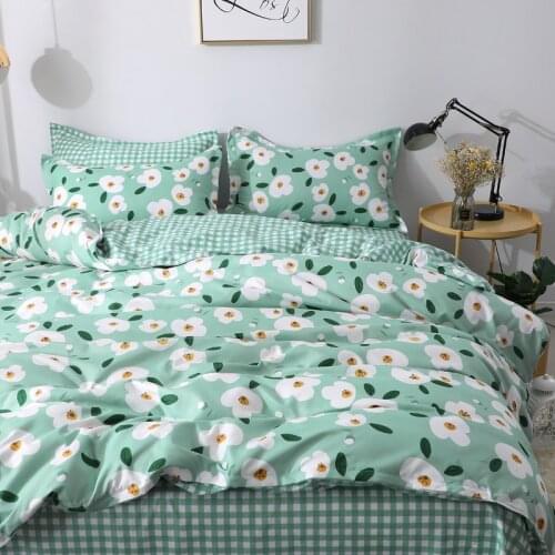 Chinese Style Green Bedding Set,White Flowers Duvet Cover 200x230 Pillowcase 3Pcs,175x220/150x200Quilt Cover,King Blanket Cover