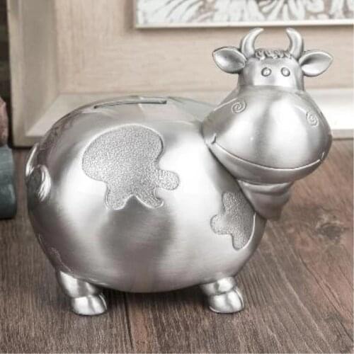 High Quality Zinc Alloy Cow Model Piggy Bank Cartoon Animal Model Ornament Money Box Coin Storage Jar Birthday Christmas Gift