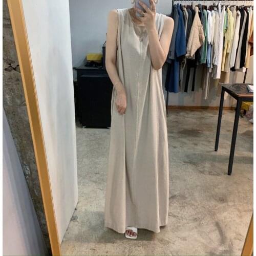 2021 Summer Fashion Lace- neck puff sleeve cake dress French niche summer loose cotton and linen casual vest lazy style long dre