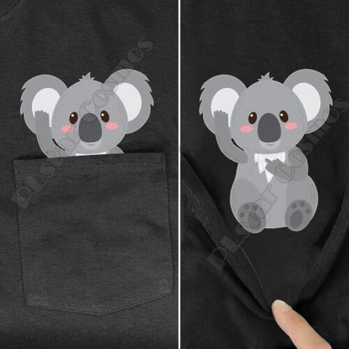 PLstar Cosmos summer t shirts Koala Pocket Tee printed t-shirt men women shirts funny cotton black Halloween tops Drop shipping