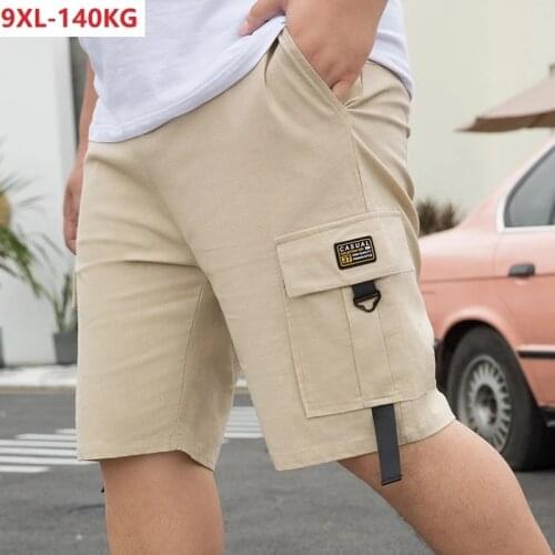Summer Men cargo shorts safari style patchwork pockets casual shorts cool high street plus size 8XL 9XL big size shorts black 60