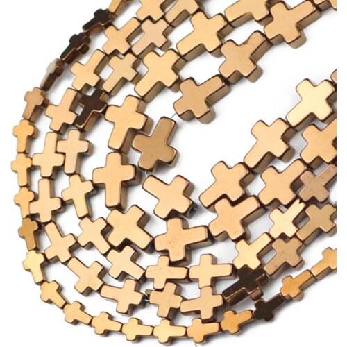 Copper Cross Jesus Hematite Spacer Beads Natural Stone Loose For Beads Jewelry Making Diy Bracelet Accessories 4x6/6x8/8x10MM