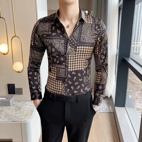 Fashion Plaid Shirts Men Long Sleeve Slim Fit Casual Shirt 2021 Streetwear Chemise Homme Social Party Clothing Camisa Masculina
