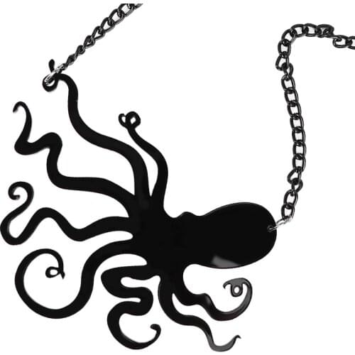 Fashion Big Black Acrylic Octopus Pendant Necklace Short Punk Collar Necklace for Unisex Personality Hip Hop Jewelry