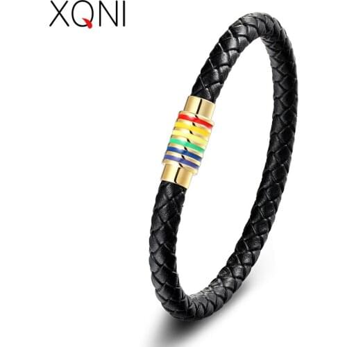 Multi-color of Buckle Round Design Men Bracelet Gold and Silver Color Genuine Leather Stainless Steel Unisex Jewelry For Gift