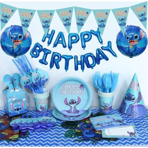 Birthday Decorations Disposable Tableware Set Stitch Paper Plates Banner Napkins Boy Girl Kids Adult Birthday Party Decor