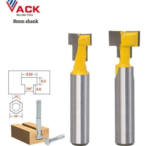 1/4" Shank 6mm T-Slot Router Bit Set 8mm Hex Bolt Key Hole Bits T Slotting Milling Tools For Wood Woodworking Milling Cutter