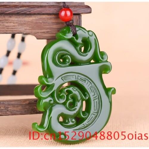 Natural Green Chinese Jade Dragon Phoenix Pendant Necklace Charm Jadeite Jewelry Double-sided Hollow Carved Amulet Gifts for Her