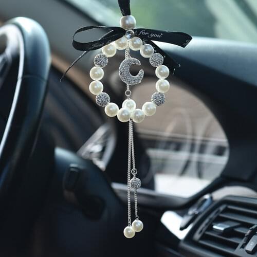 The New Pearl Diamond Car Pendant Car Pendant Creative Car Rearview Mirror Pendant Pendant High-end Goddess Style Interior