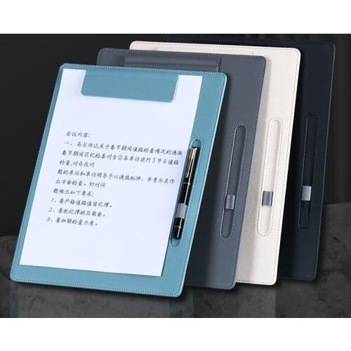 Office PU Leather Clipboard A4 File Strong Magnets Clip Hardboard 9x13" Magnetic Conference Meeting Desk Writing Pad Pen Holder