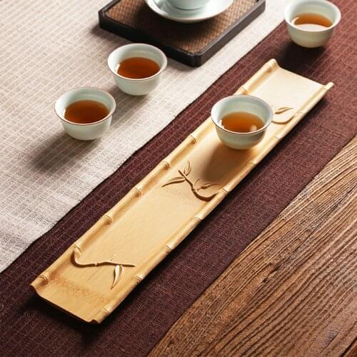 Handmade Natural Bamboo Engraving Tea Tray For Home Hotel Office Teahouse Rectangle Table Teacup Storage Stand