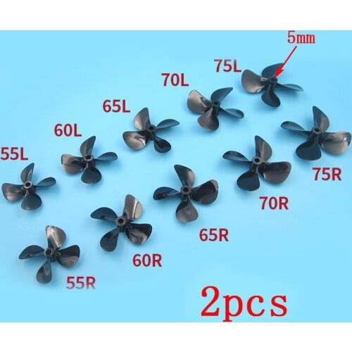 2 Pieces 5mm*D55/60/65/70/75mm RC Boat Propeller 4-Blades Left/Right Props. for RC Feeding Boat Bait Ship Model